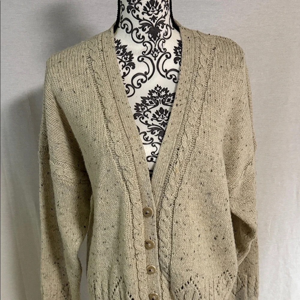 Outback Red Beige Button-Up Cardigan Crochet Open Knit Vintage 80’s Cozy Cabin